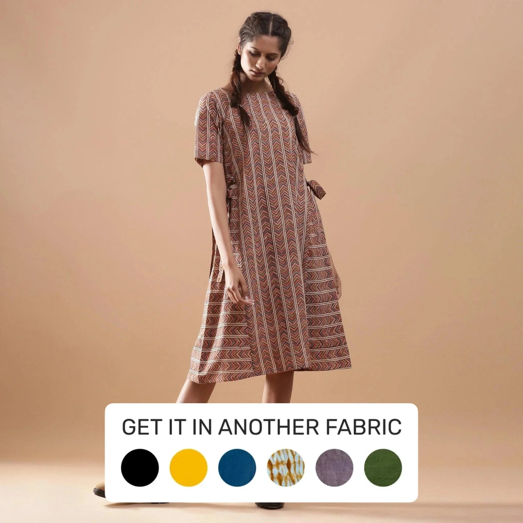 Buy Cotton Kalamkari Block Print Striped Flared Midi Dress Online at ...