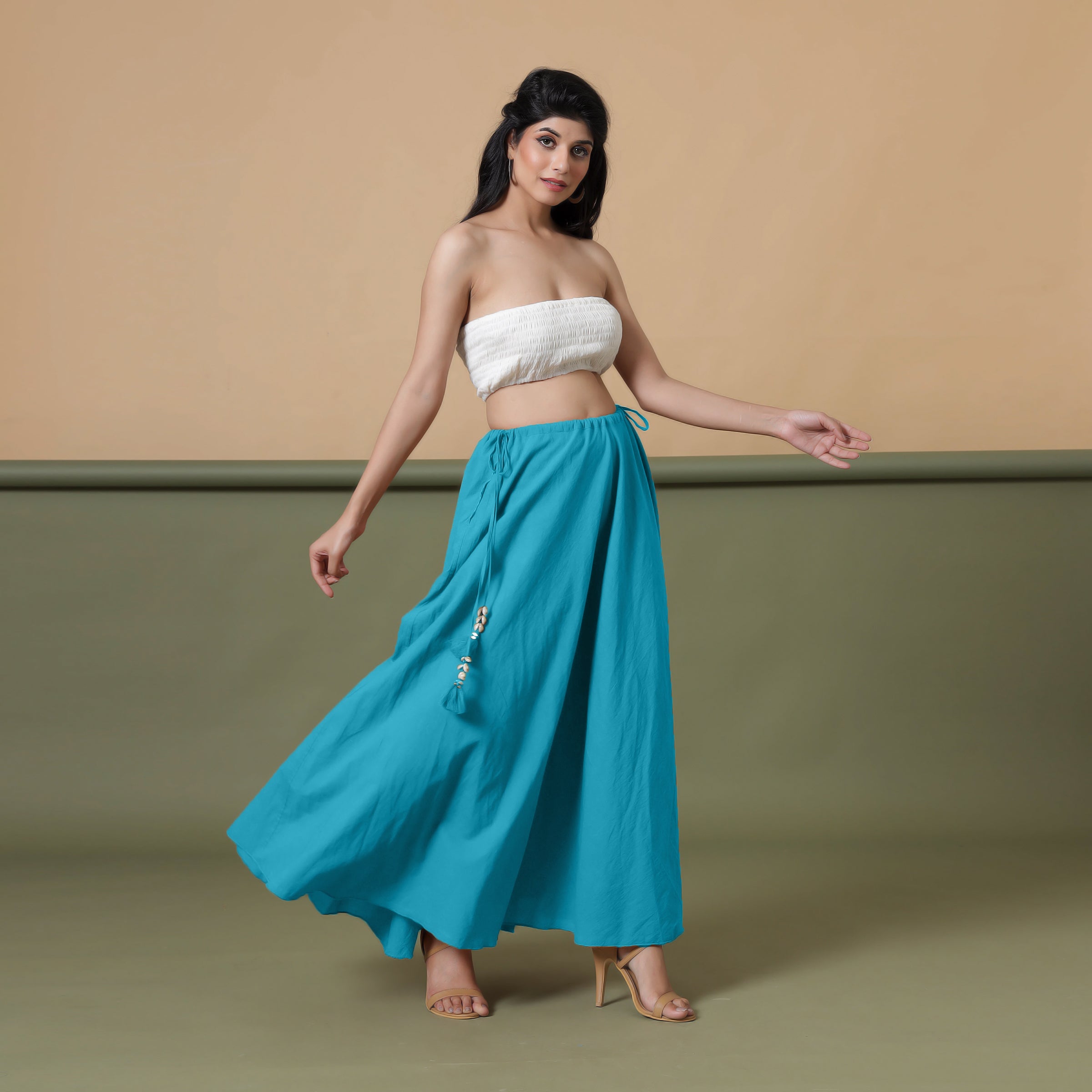 6-Way Convertible Ocean Blue Tie-Dye Cotton Skirt Dress