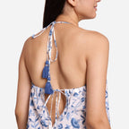 Back Detail of a Model wearing 3-Way Sanganeri Block Print Skirt Dress