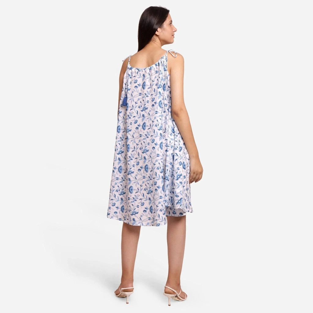 Back View of a Model wearing 3-Way Sanganeri Block Print Skirt Dress