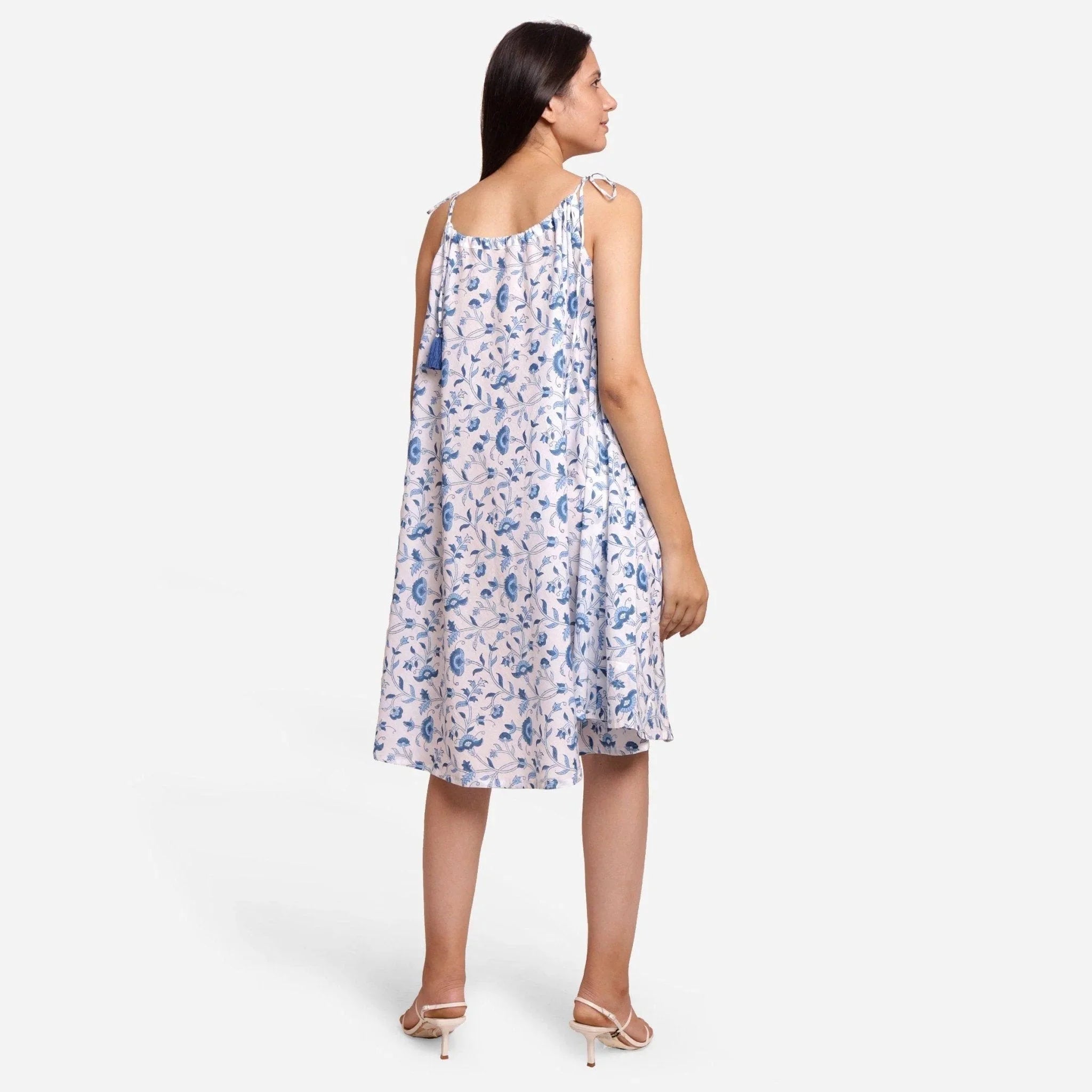 Back View of a Model wearing 3-Way Sanganeri Block Print Skirt Dress