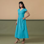 Reversible Ocean Blue Tie-Dye Cotton V-Neck Maxi Wrap Dress