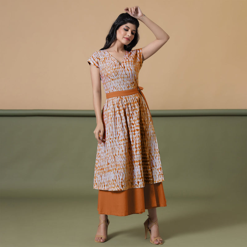 Reversible Rust Tie-Dye Cotton V-Neck Maxi Wrap Dress