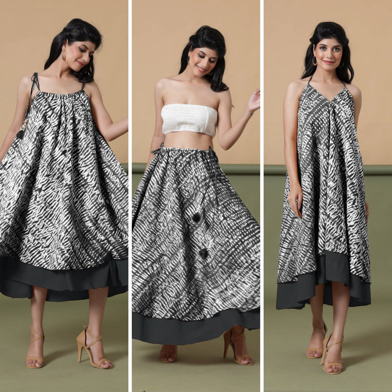 6-Way Convertible Black Tie-Dye Cotton Skirt Dress