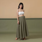 Front View of a Model wearing 6-Way Convertible Moss Green Tie Dye Skirt Dress