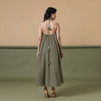 Back View of a Model wearing 6-Way Convertible Moss Green Tie Dye Skirt Dress