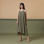 Front View of a Model wearing 6-Way Convertible Moss Green Tie Dye Skirt Dress