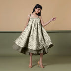 Front View of a Model wearing 6-Way Convertible Moss Green Tie Dye Skirt Dress