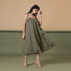 Front View of a Model wearing 6-Way Convertible Moss Green Tie Dye Skirt Dress