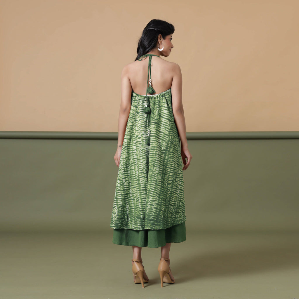 6-Way Convertible Forest Green Tie-Dye Cotton Skirt Dress