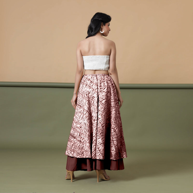 Back View of a Model wearing 6-Way Convertible Sangria Wine Tie Dye Skirt Dress