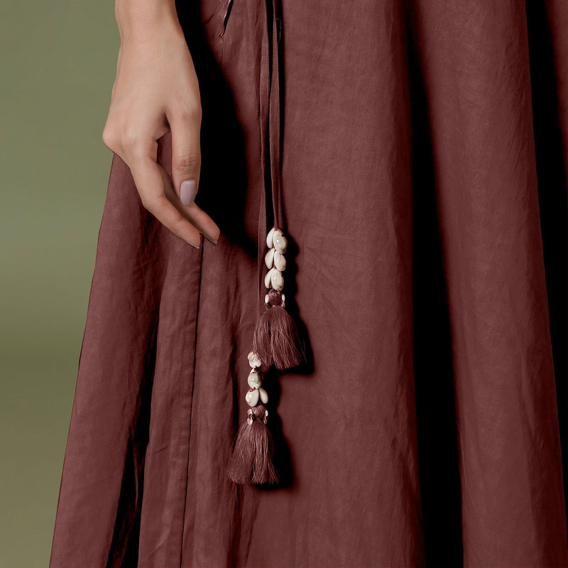 Close View of a Model wearing 6-Way Convertible Sangria Wine Tie Dye Skirt Dress