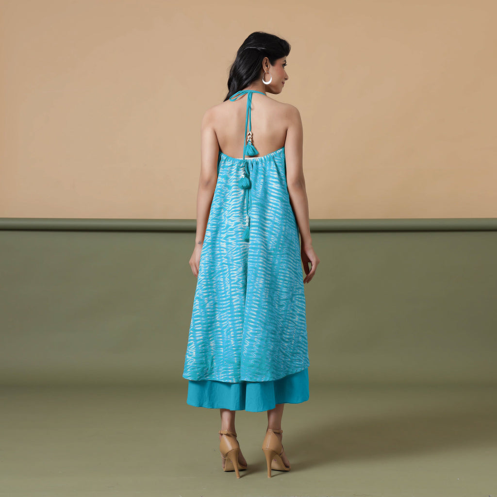 6-Way Convertible Ocean Blue Tie-Dye Cotton Skirt Dress