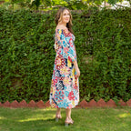 Multicolor Floral Printed 100% Cotton Off-Shoulder Maxi Tier Dress