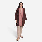 Front View of a Model wearing Brown Shawl Collar Cotton Outerwear