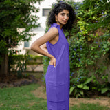 Royal Purple Cotton Poplin V-Neck Sleeveless Cargo Jumpsuit