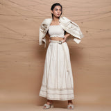 Front View of a Model wearing Undyed Cotton Jute Laced Flared Skirt