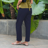 Blue Cotton Flax High-Rise Straight Leg Pant