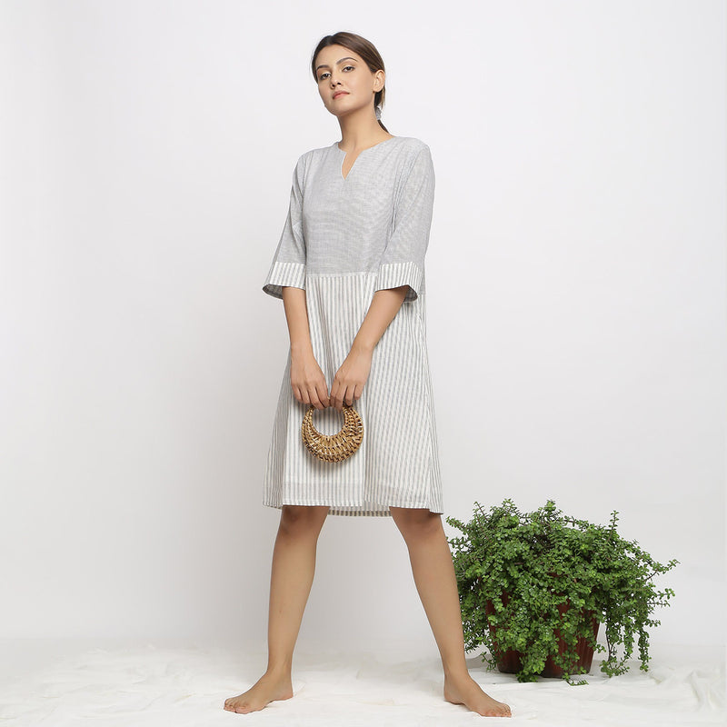 Front View of a Model wearing Handspun Cotton A-Line Shift Dress