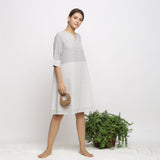 Right View of a Model wearing Handspun Cotton A-Line Shift Dress