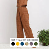 Right View of a Model wearing Almond Brown Handspun Check Pant