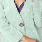 Front Detail of a Model wearing Aqua 100% Cotton Flared Short Jacket