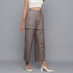 Right View of a Model wearing Ash Grey Flannel Convertible Pant Shorts