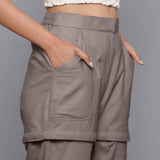Right Detail of a Model wearing Ash Grey Flannel Convertible Pant Shorts