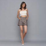Front View of a Model wearing Ash Grey Flannel Convertible Pant Shorts