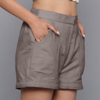 Right View of a Model wearing Ash Grey Flannel Convertible Pant Shorts