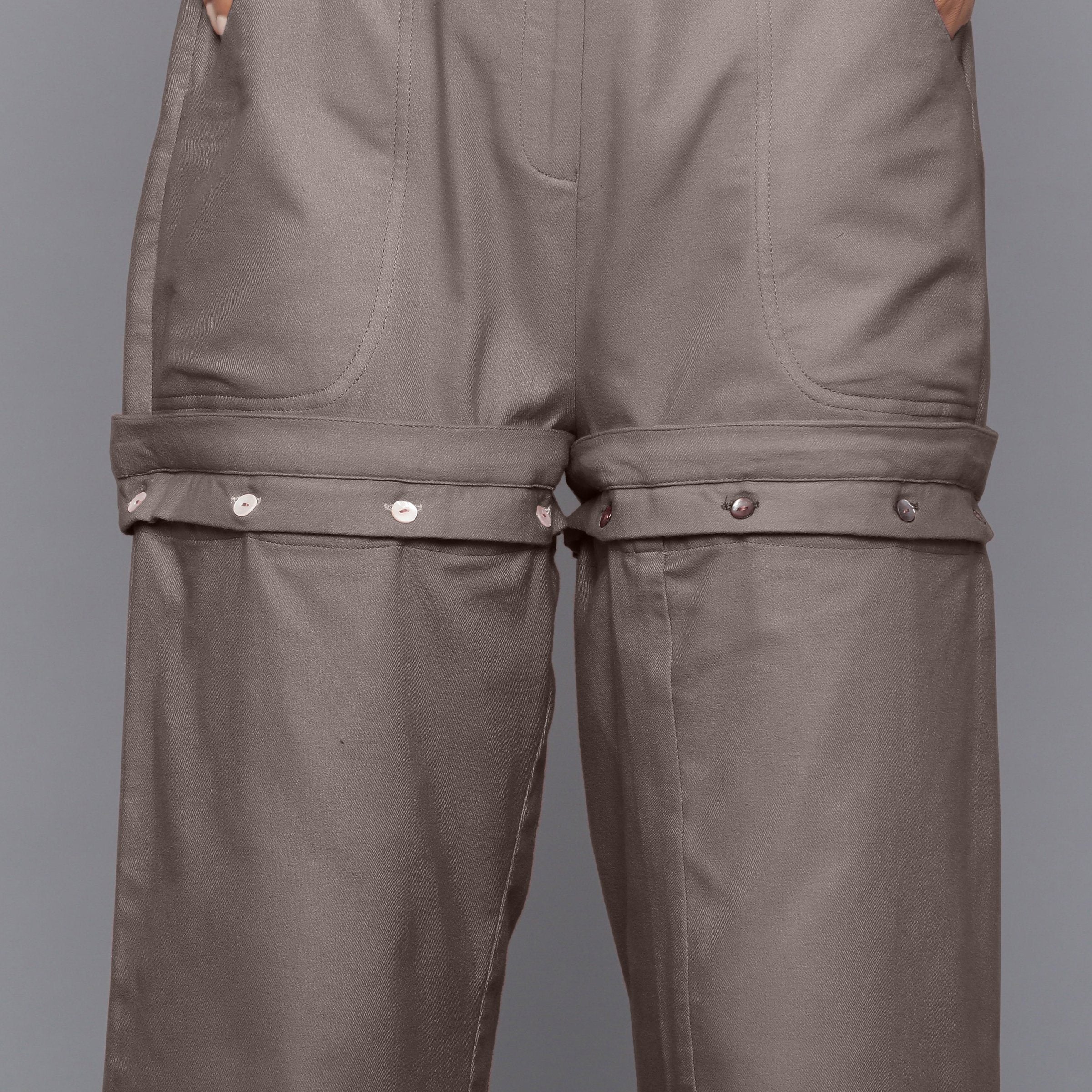 Front Detail of a Model wearing Ash Grey Flannel Convertible Pant Shorts