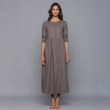 Front View of a Model wearing Ash Grey Flannel Gathered Dress
