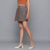 Left View of a Model wearing Ash Grey Flannel Mini Pencil Skirt