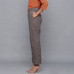 Left View of a Model wearing Ash Grey Flannel Rolled-Up Straight Pant
