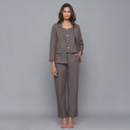 Front View of a Model wearing Ash Grey Flannel Rolled-Up Straight Pant