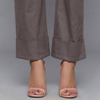Front View of a Model wearing Ash Grey Flannel Rolled-Up Straight Pant