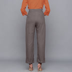 Back View of a Model wearing Ash Grey Flannel Rolled-Up Straight Pant