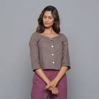 Front View of a Model wearing Ash Grey Flannel Sweetheart Neck Top