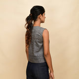 Back View of a Model wearing Ash Grey 100% Cotton Crop Shirt