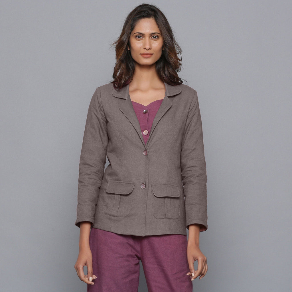 Front View of a Model wearing Ash Grey Slim Fit Flannel Blazer
