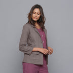 Right View of a Model wearing Ash Grey Slim Fit Flannel Blazer