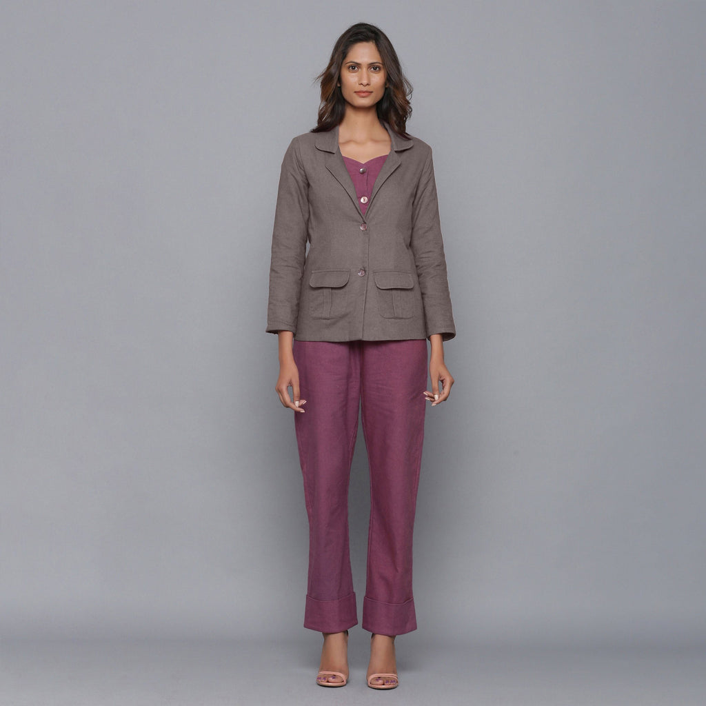Front View of a Model wearing Ash Grey Slim Fit Flannel Blazer