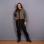 Front View of a Model wearing Ash Grey Warm Cotton Flannel Button-Down Shacket