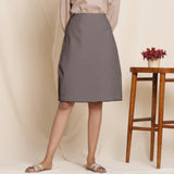 Front View of a Model wearing Ash Grey Warm Cotton Flannel Knee-Length Pencil Skirt