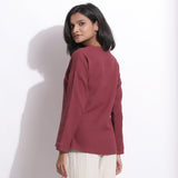 Back View of a Model wearing Barn Red Warm Cotton Waffle Drop Shoulder Top