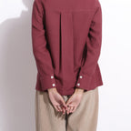 Back Detail of a Model wearing Barn Red Warm Cotton Waffle Button-Down Pocket Shirt