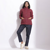 Front View of a Model wearing Barn Red Warm Cotton Waffle Quilted Puffer Jacket