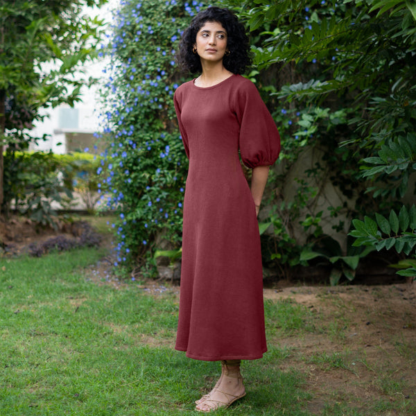Barn Red Warm Cotton Waffle Fit and Flare Maxi Dress