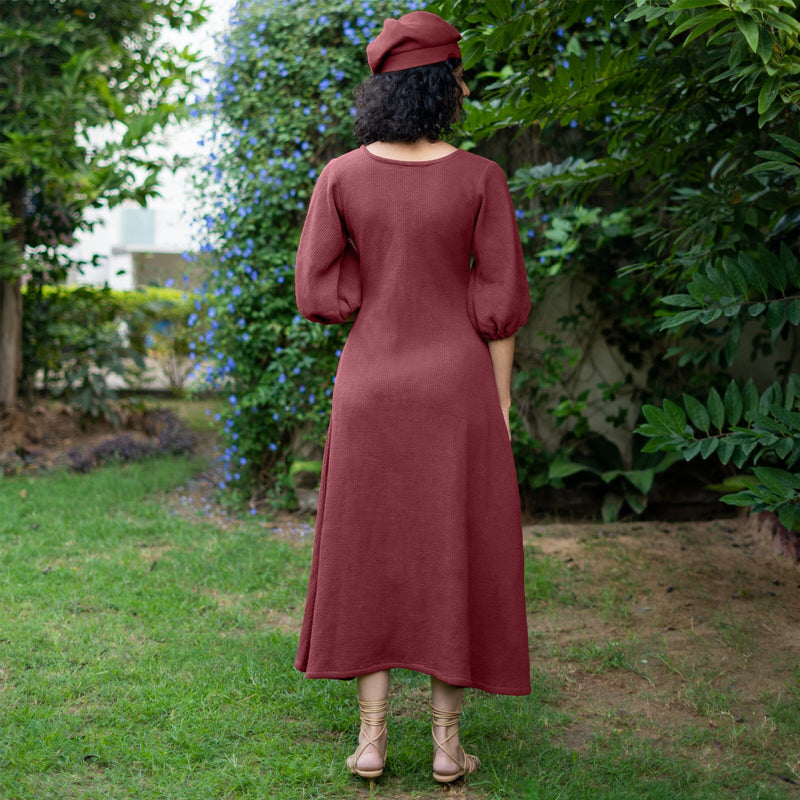 Barn Red Warm Cotton Waffle Fit and Flare Maxi Dress