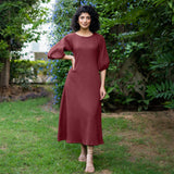 Barn Red Warm Cotton Waffle Fit and Flare Maxi Dress